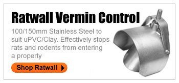 RATWALL VERMIN CONTROL 100/150mm Stainless Steel to suit uPVC/Clay. Effectively stops rats and rodents from entering a property.